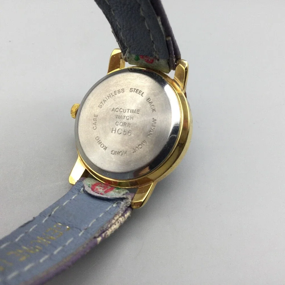Accutime Girls Watch 26mm Ballet Slippers Gold Tone Floral Leather New Battery